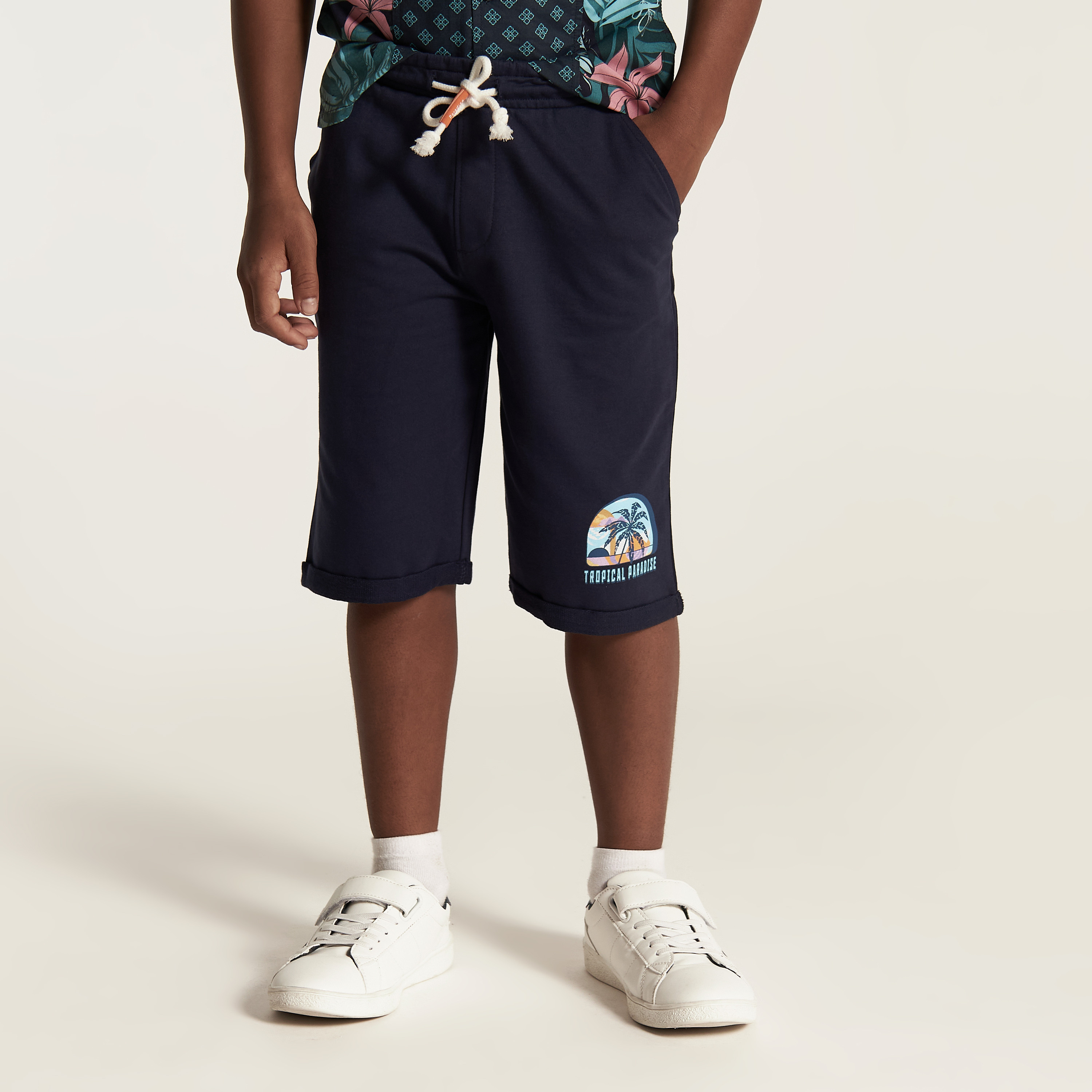 Juniors Solid Shorts with Drawstring Closure and Pockets-boys-clothing-bottoms-shorts-image-2