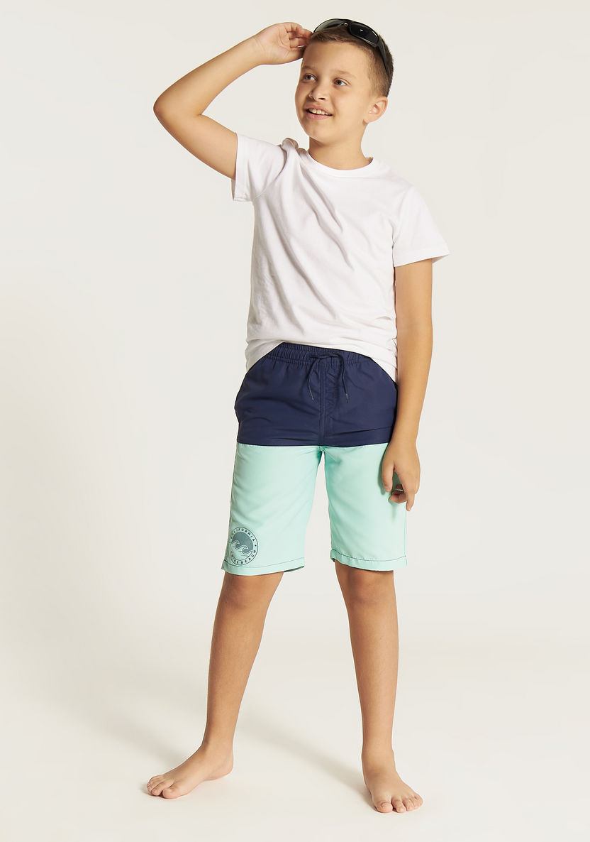 Juniors Colourblocked Swimshorts with Drawstring Closure and Pockets-Swimwear-image-0