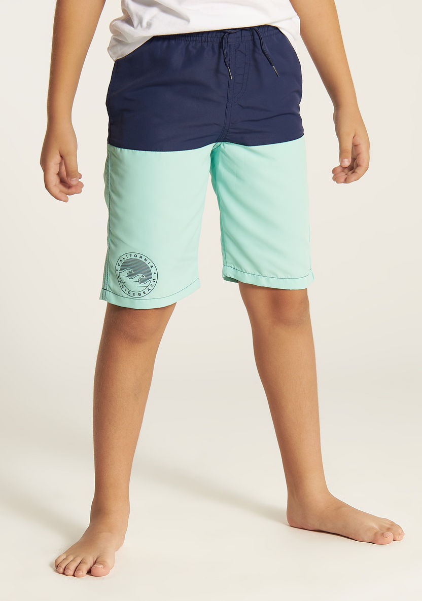 Juniors Colourblocked Swimshorts with Drawstring Closure and Pockets-Swimwear-image-1