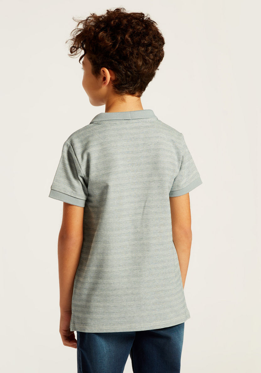 Juniors Striped Polo T-shirt with Short Sleeves and Zip Closure-T Shirts-image-3