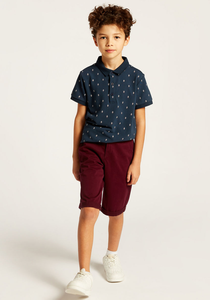 Juniors All Over Print Polo T-shirt and Shorts Set-Clothes Sets-image-0