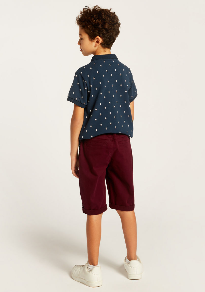 Juniors All Over Print Polo T-shirt and Shorts Set-Clothes Sets-image-3