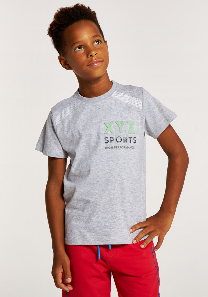 XYZ Printed T-shirt with Crew Neck and Short Sleeves-Tops-image-1