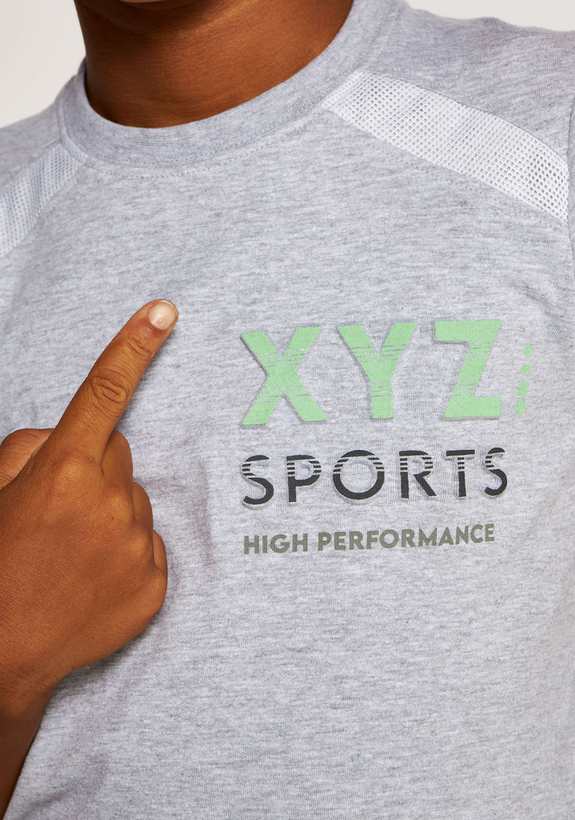 XYZ Printed T-shirt with Crew Neck and Short Sleeves-Tops-image-2