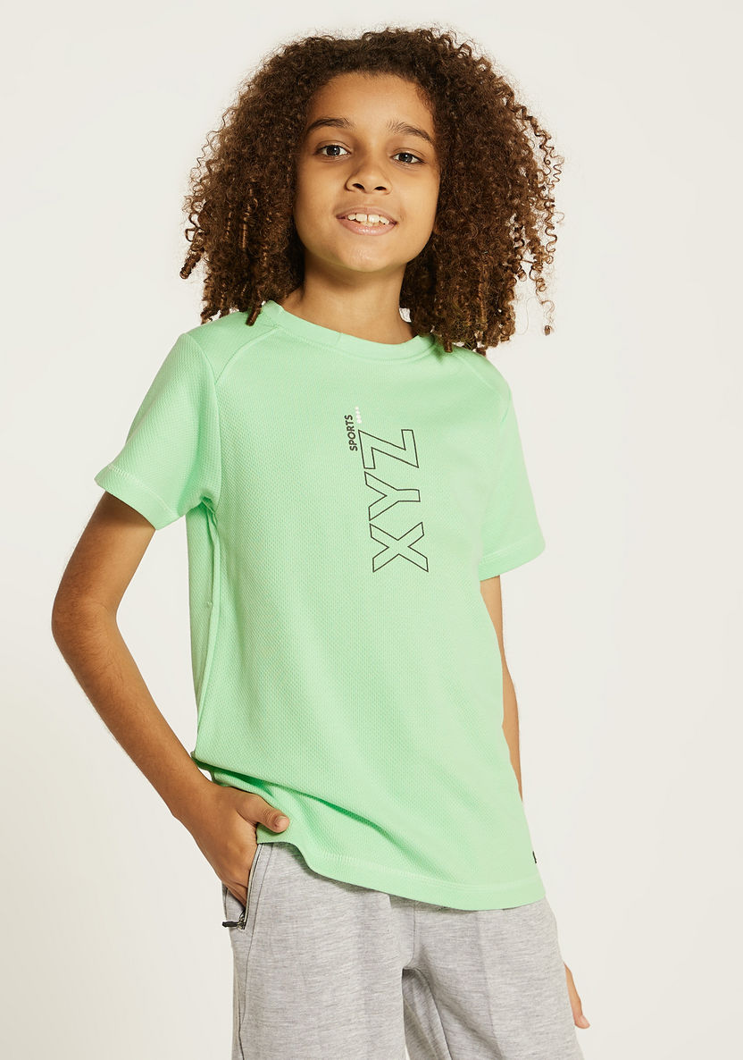 XYZ Logo Print Crew Neck T-shirt with Short Sleeves-T Shirts-image-1