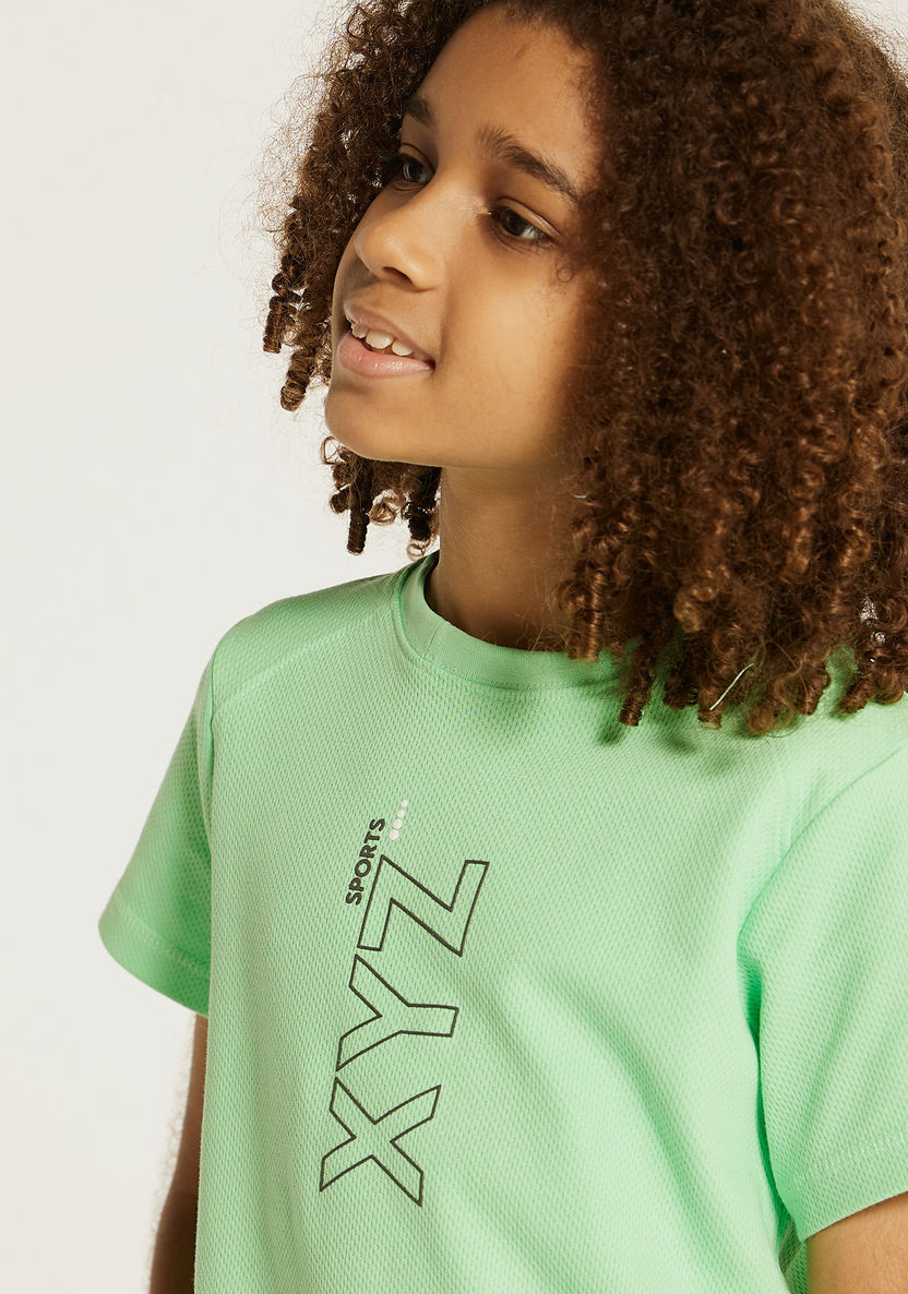 XYZ Logo Print Crew Neck T-shirt with Short Sleeves-T Shirts-image-2