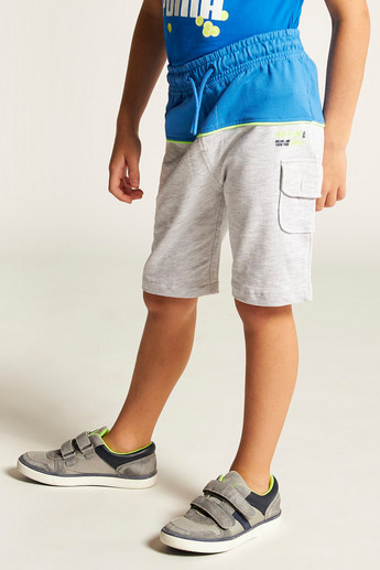 XYZ Text Embossed Shorts with Flap Pockets