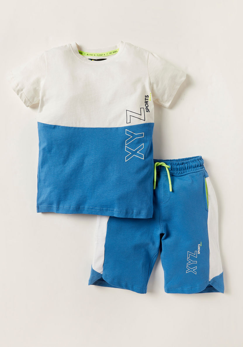XYZ Colourblock Crew Neck T-shirt and Shorts Set-Clothes Sets-image-0