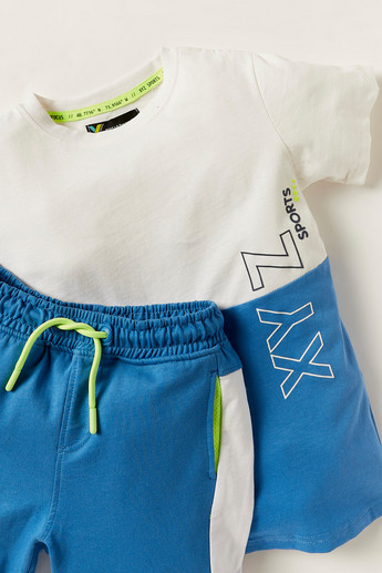 XYZ Colourblock Crew Neck T-shirt and Shorts Set