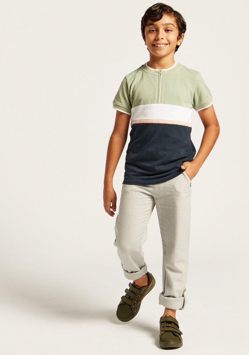 Solid Mid-Rise Pants with Pockets and Roll-Up Tab Hem-Pants-image-0