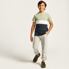 Solid Mid-Rise Pants with Pockets and Roll-Up Tab Hem
