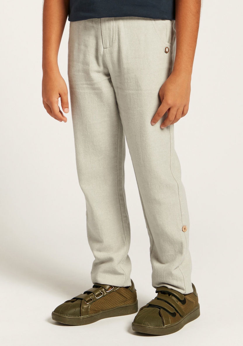 Solid Mid-Rise Pants with Pockets and Roll-Up Tab Hem-Pants-image-1