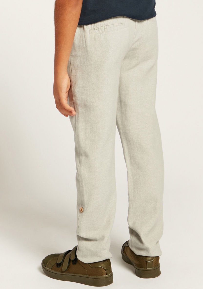 Solid Mid-Rise Pants with Pockets and Roll-Up Tab Hem-Pants-image-4