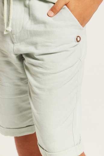 Solid Mid-Rise Shorts with Drawstring Closure and Pockets