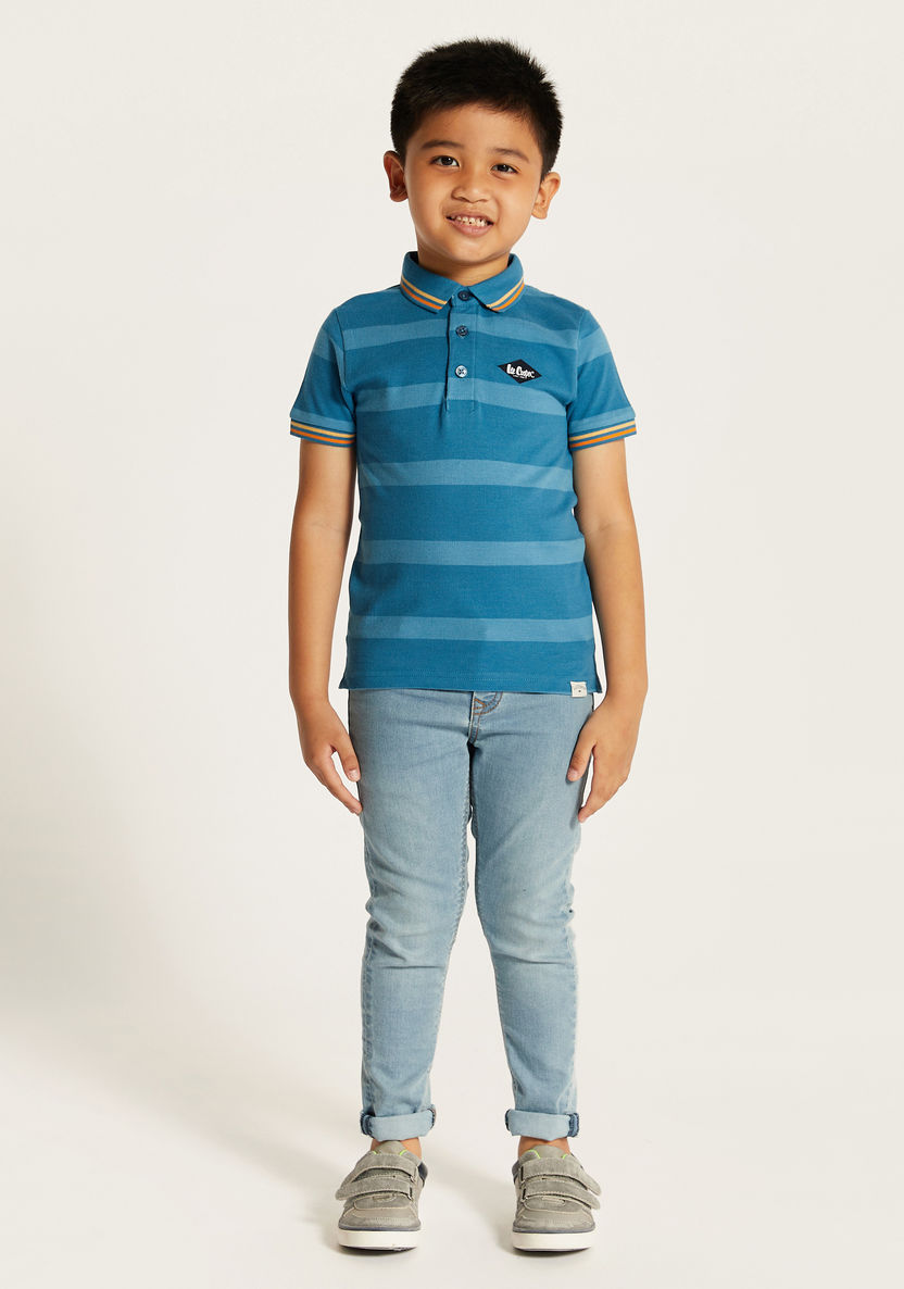 Lee Cooper Striped Polo T-shirt with Short Sleeves and Button Closure-T Shirts-image-0