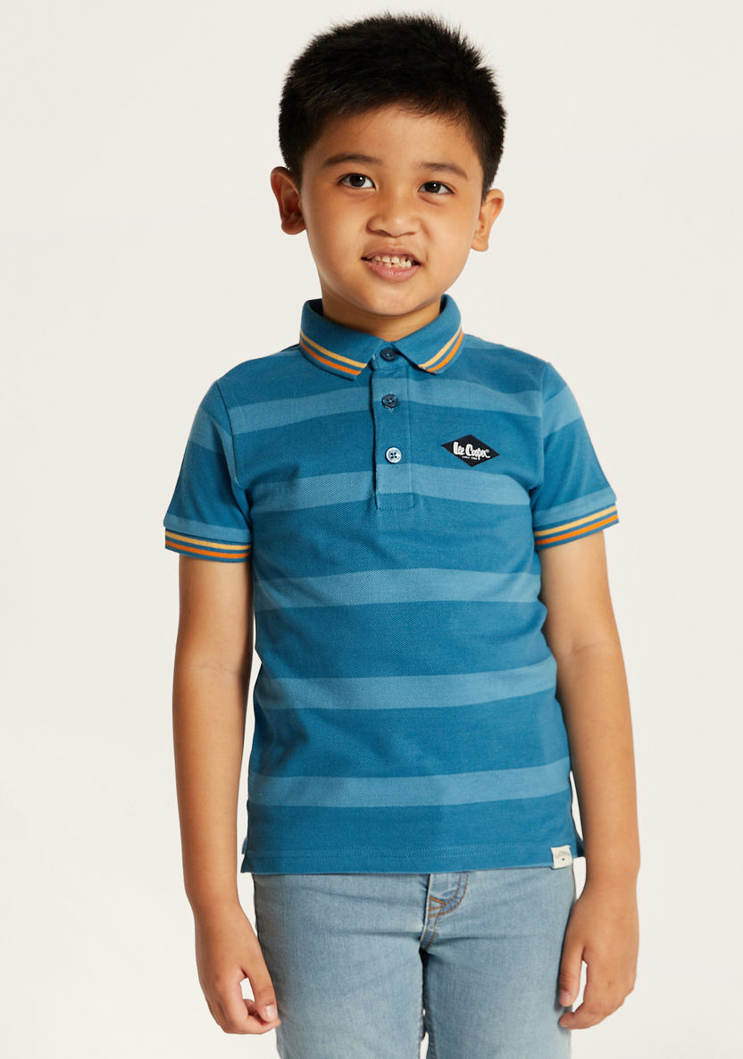 Lee Cooper Striped Polo T-shirt with Short Sleeves and Button Closure-T Shirts-image-1
