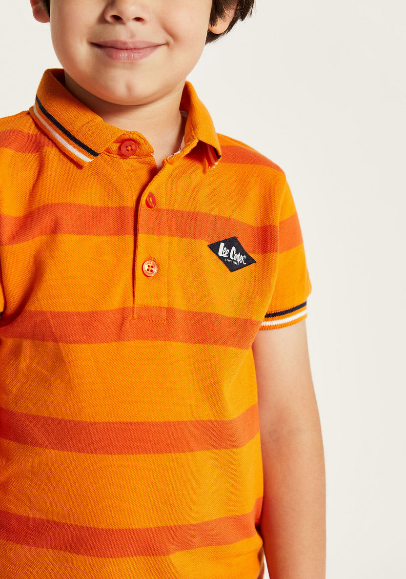 Lee Cooper Striped Polo T-shirt with Short Sleeves and Button Closure-T Shirts-image-2