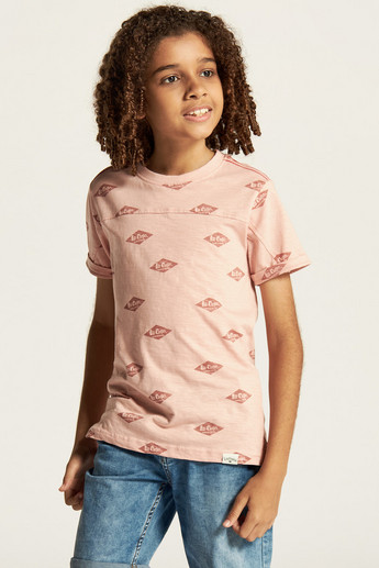 Lee Cooper All Over Print Round Neck T-shirt with Short Sleeves