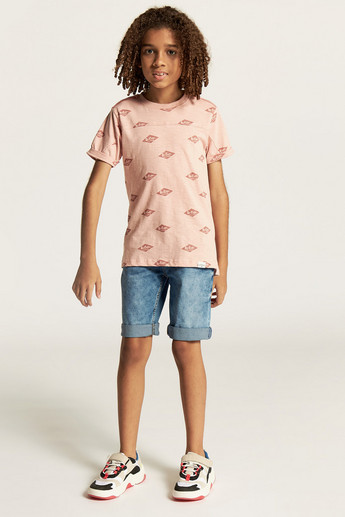 Lee Cooper All Over Print Round Neck T-shirt with Short Sleeves