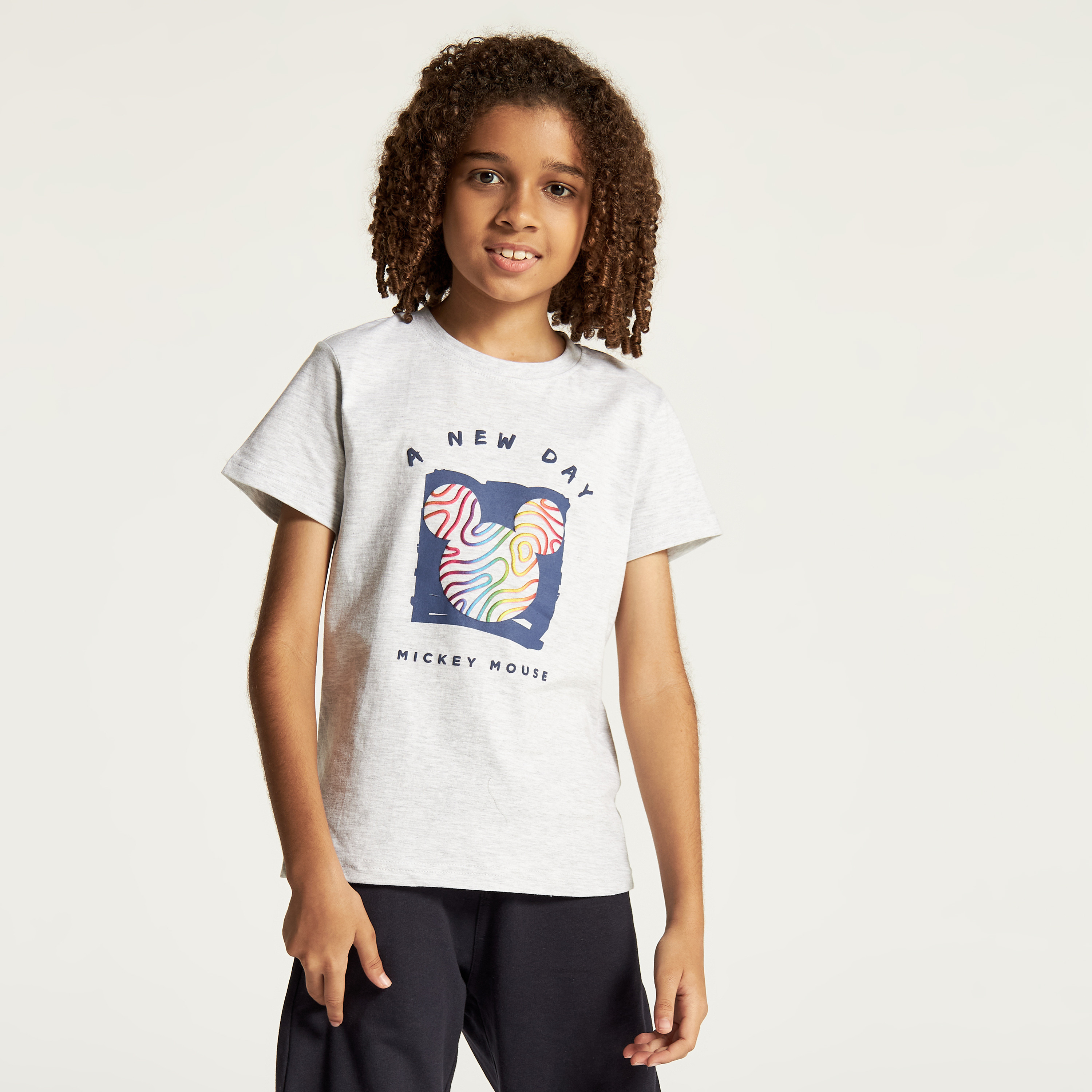 Disney Mickey Mouse Print Round Neck T-shirt with Short Sleeves-boys-clothing-tshirtsandpolos-image-1