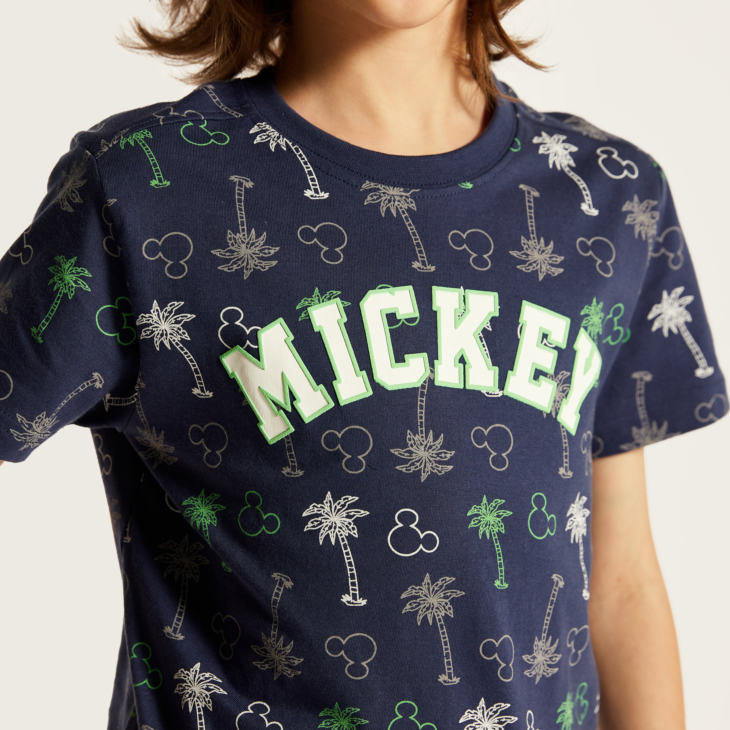 Disney Mickey Mouse Print Crew Neck T-shirt with Short Sleeves-boys-clothing-tshirtsandpolos-image-3