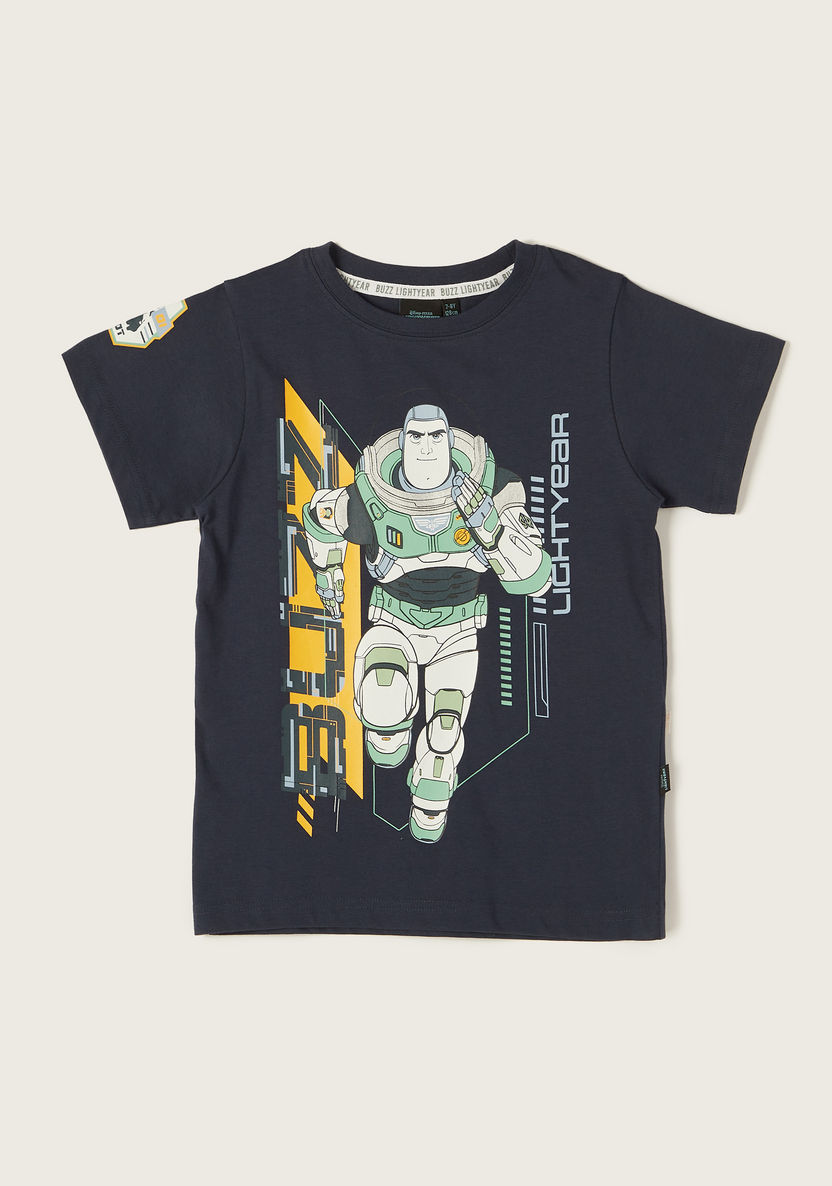Disney Buzz Lightyear Print Crew Neck T-shirt with Short Sleeves-T Shirts-image-0