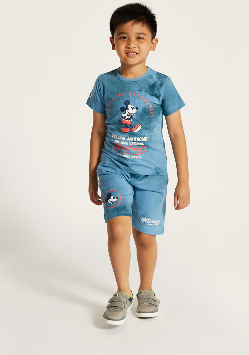 Disney Mickey Mouse Print Crew Neck T-shirt and Shorts Set-Clothes Sets-image-0