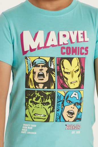 Avengers Print Round T-shirt with Short Sleeves