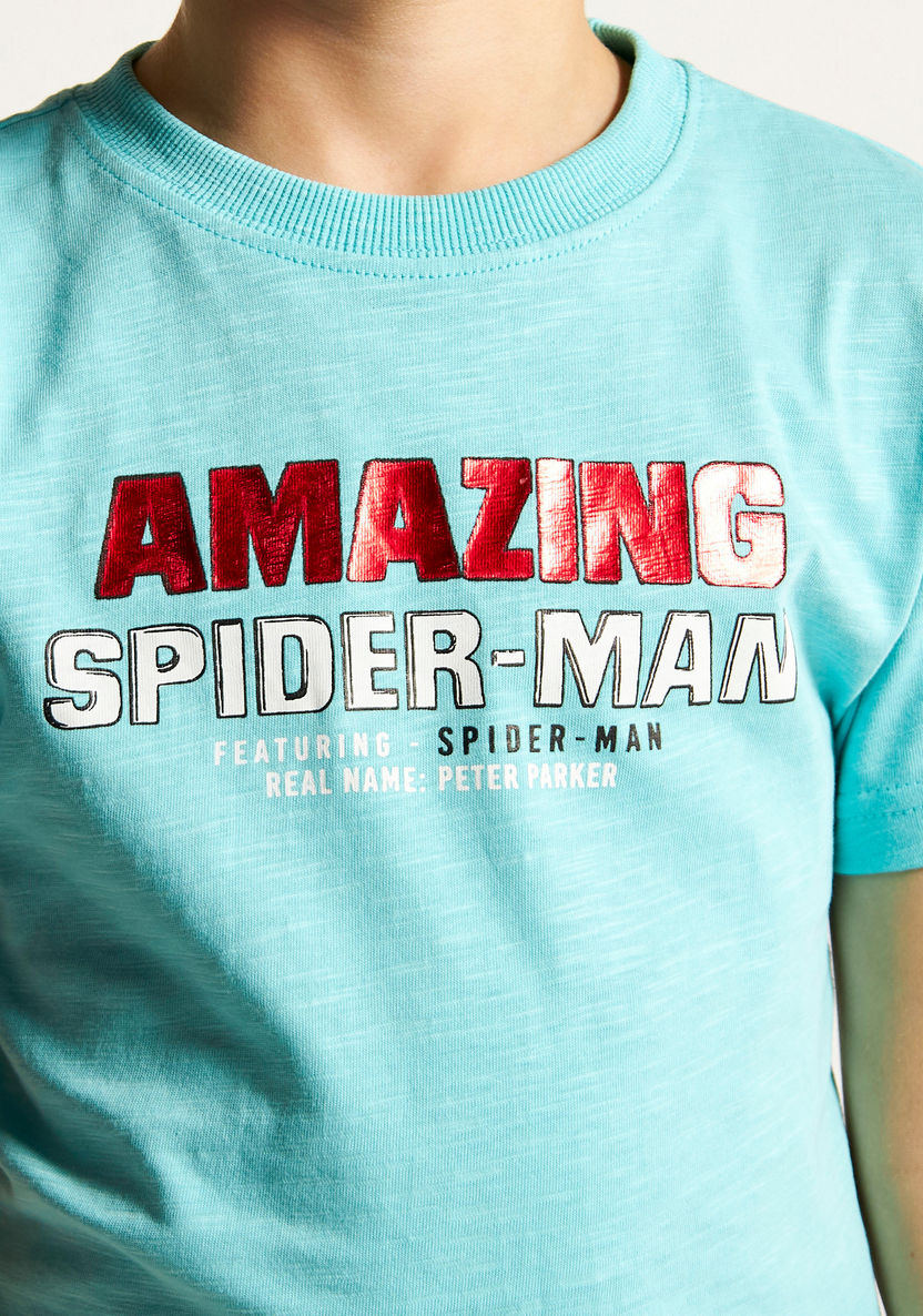 Spider-Man Print Crew Neck T-shirt with Short Sleeves-T Shirts-image-2