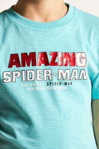Spider-Man Print Crew Neck T-shirt with Short Sleeves