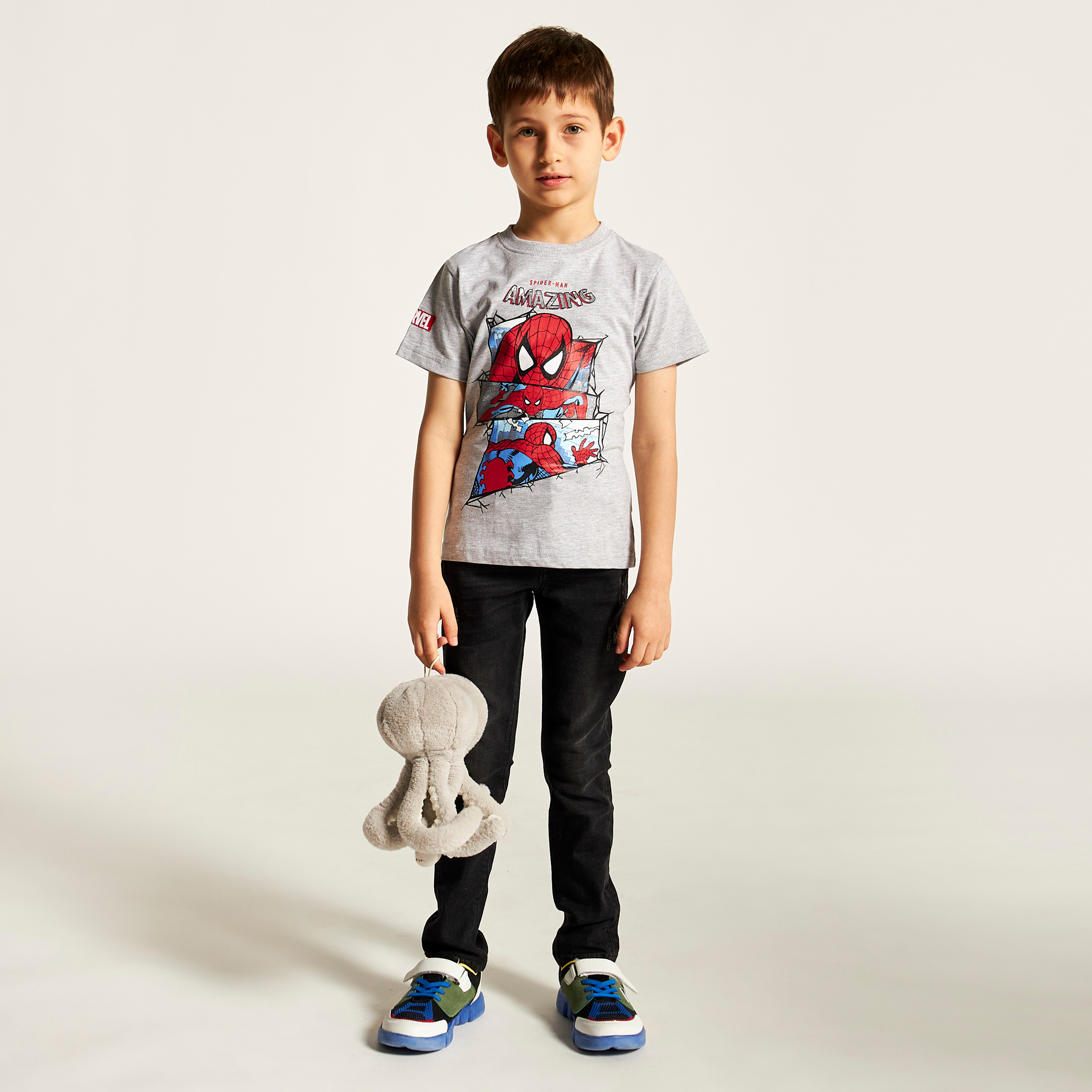 Spider-Man Print Crew Neck T-shirt with Short Sleeves-boys-clothing-tshirtsandpolos-image-1