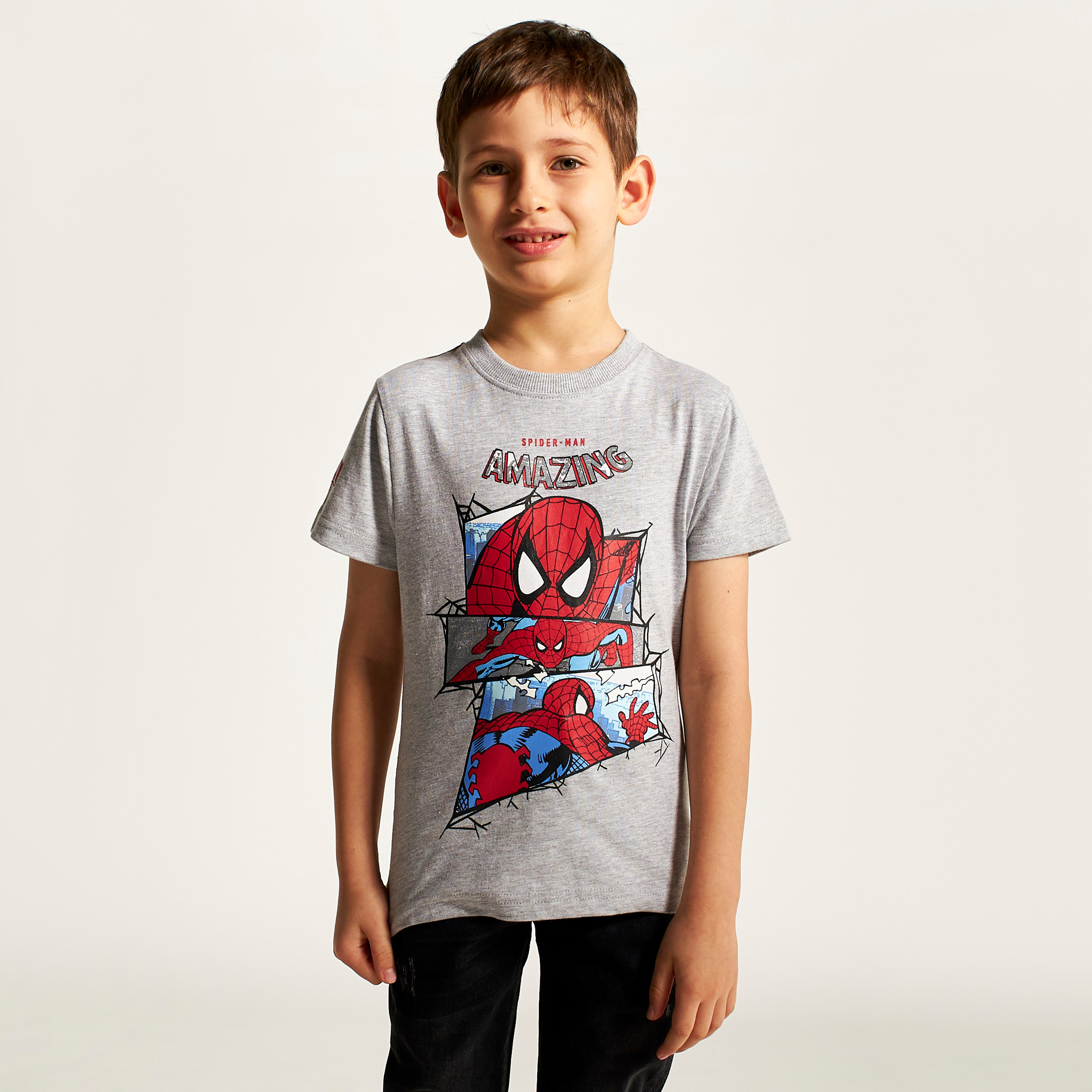 Spider-Man Print Crew Neck T-shirt with Short Sleeves-boys-clothing-tshirtsandpolos-image-2