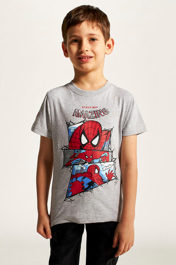 Spider-Man Print Crew Neck T-shirt with Short Sleeves