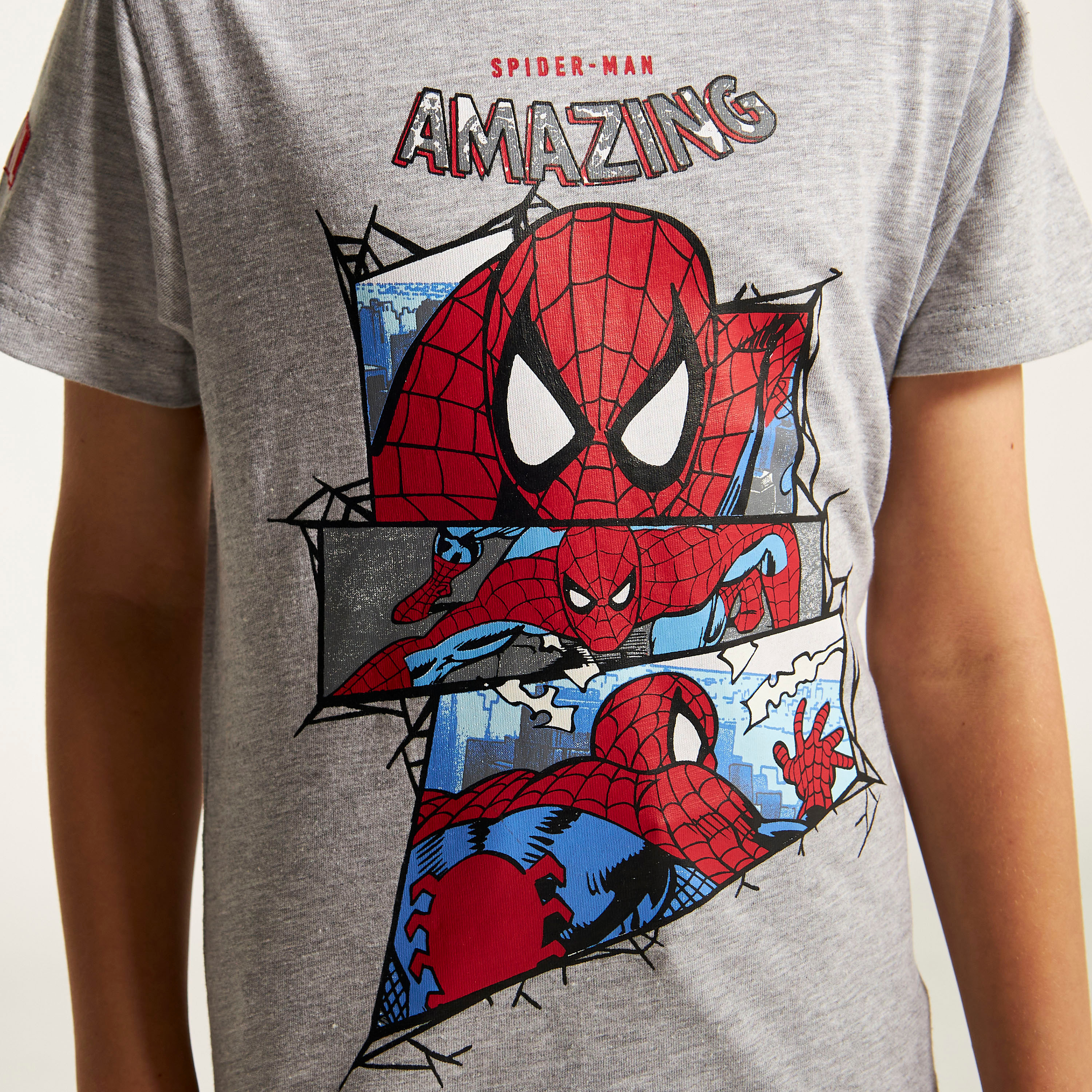 Spider-Man Print Crew Neck T-shirt with Short Sleeves-boys-clothing-tshirtsandpolos-image-3