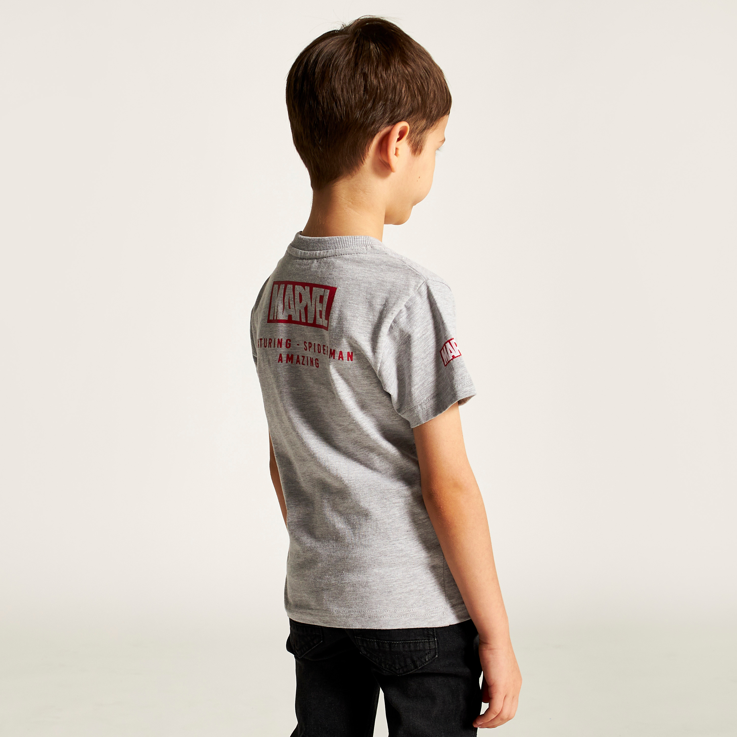 Spider-Man Print Crew Neck T-shirt with Short Sleeves-boys-clothing-tshirtsandpolos-image-4