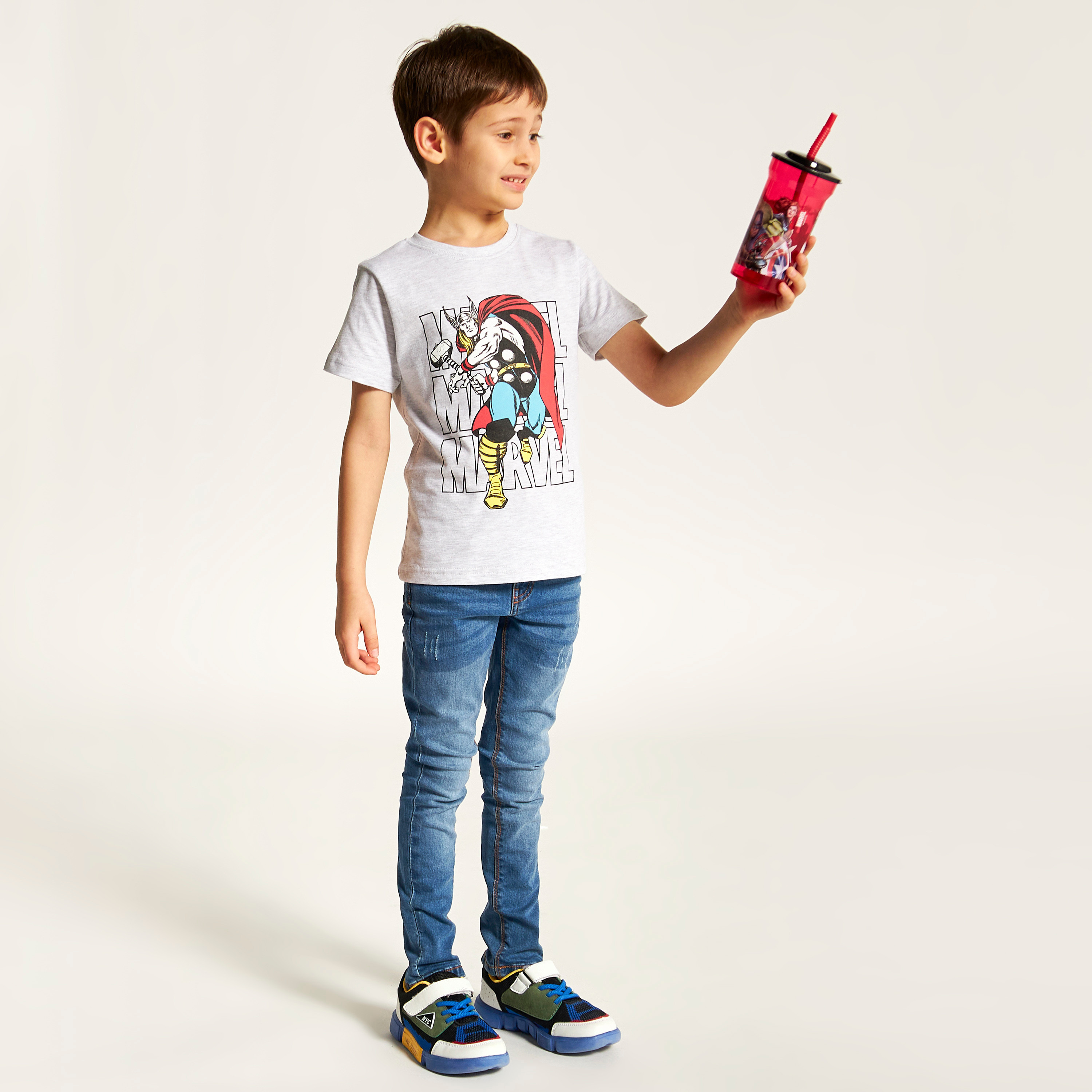 Thor Print Crew Neck T-shirt with Short Sleeves-boys-clothing-tshirtsandpolos-image-1