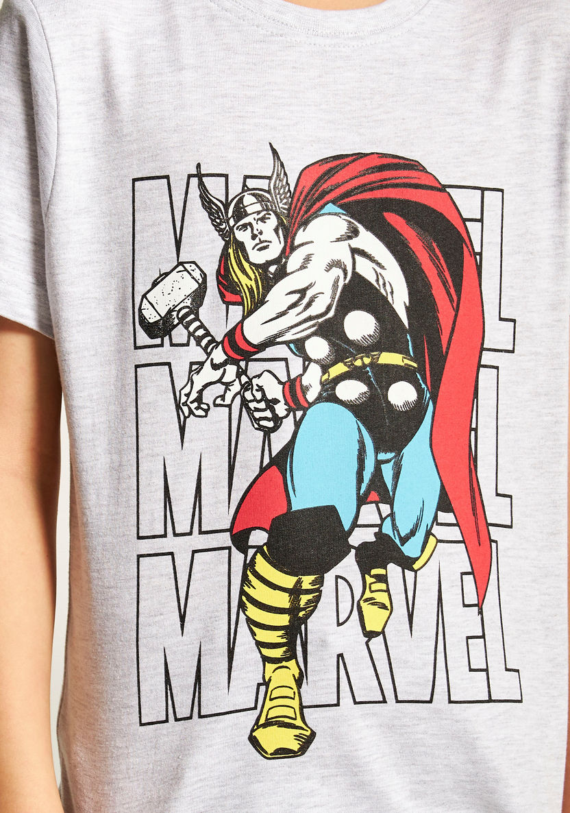 Thor Print Crew Neck T-shirt with Short Sleeves-T Shirts-image-2