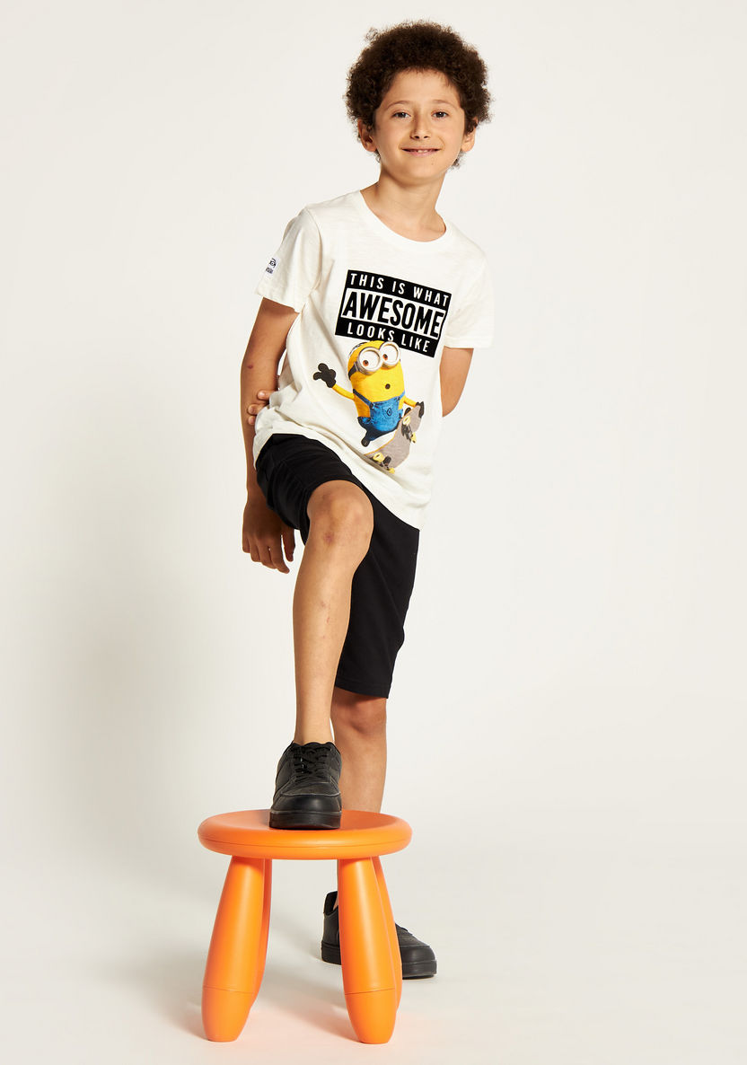 Minion Print Round Neck T-shirt with Short Sleeves-T Shirts-image-0