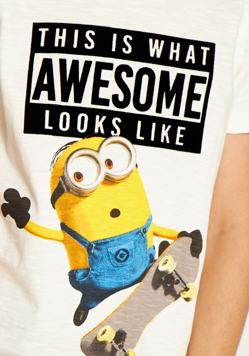 Minion Print Round Neck T-shirt with Short Sleeves-T Shirts-image-2