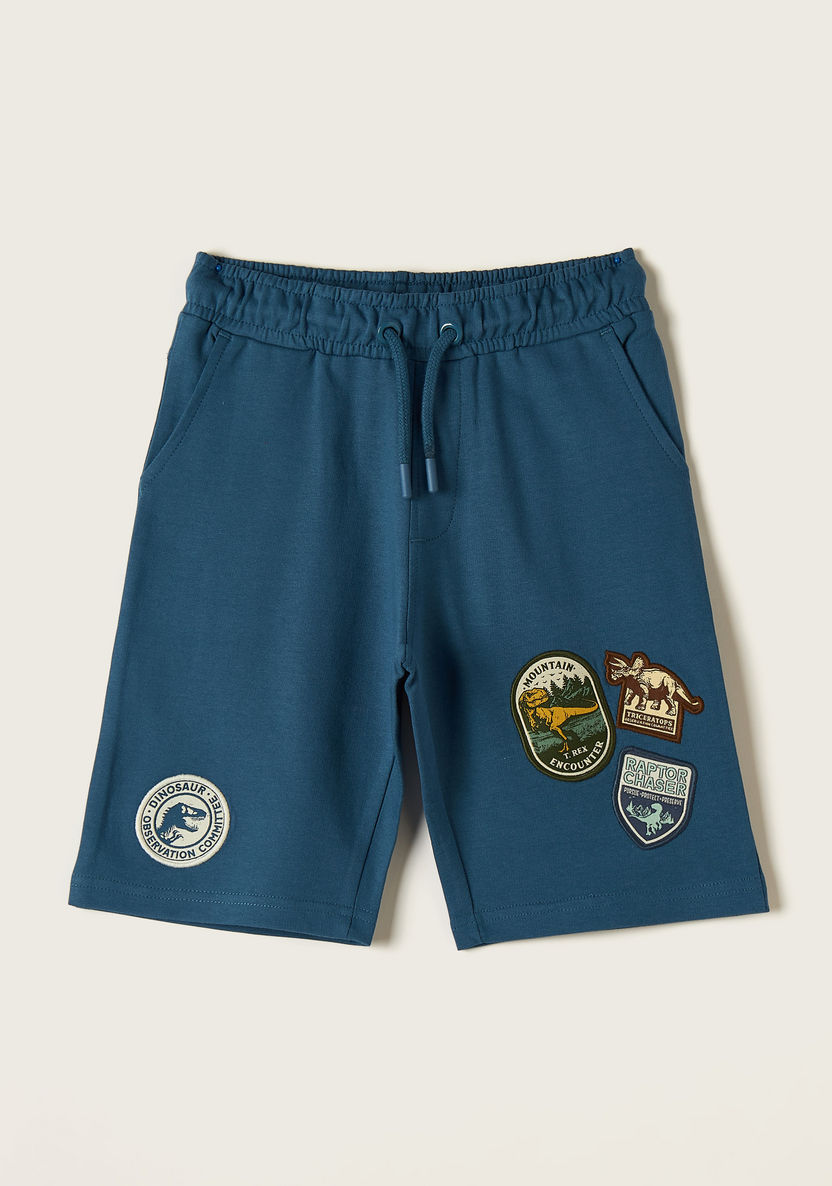 Juniors Patchwork Detail Shorts with Drawstring Closure and Pockets-Shorts-image-0