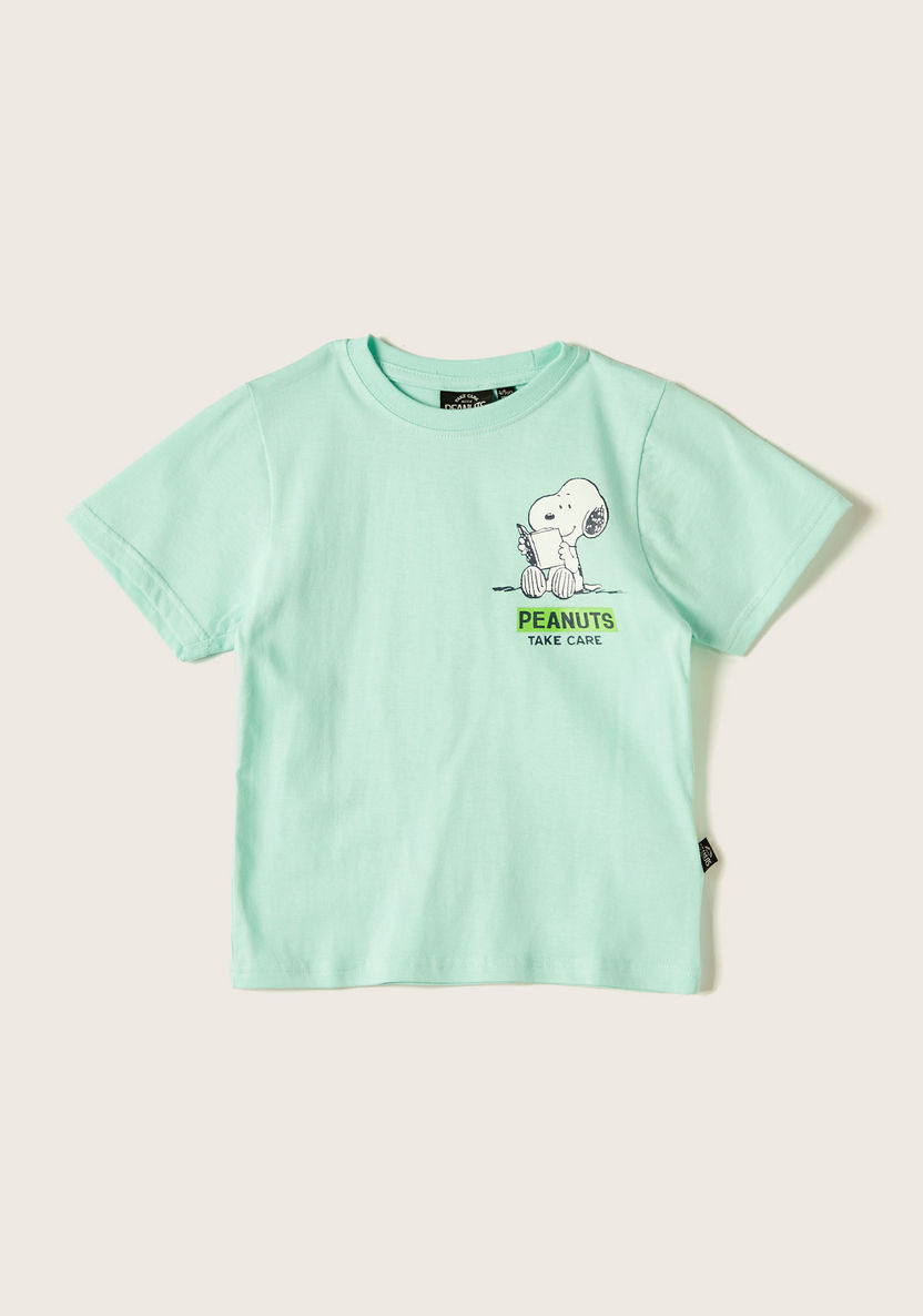 Peanuts Print Round Neck T-shirt with Short Sleeves-T Shirts-image-0