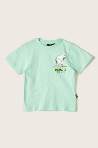 Peanuts Print Round Neck T-shirt with Short Sleeves