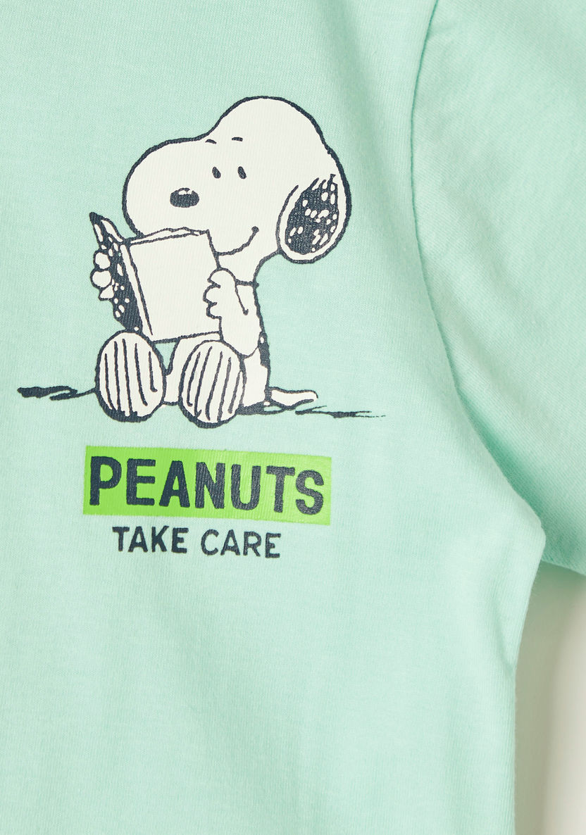 Peanuts Print Round Neck T-shirt with Short Sleeves-T Shirts-image-1