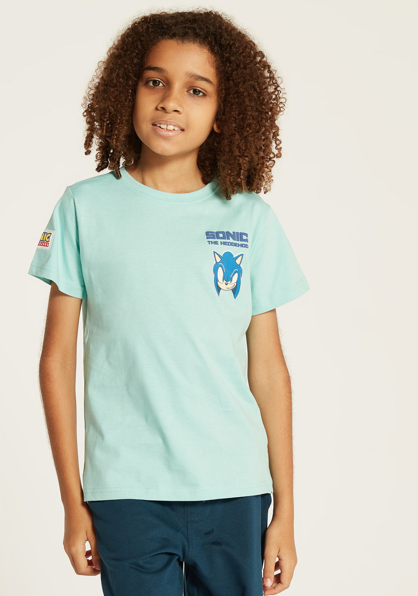 SEGA Sonic The Hedgehog Print Crew Neck T-shirt with Short Sleeves-T Shirts-image-0