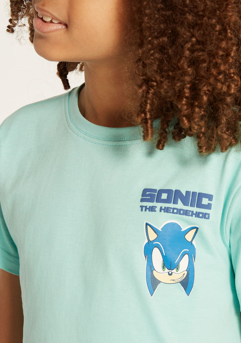 SEGA Sonic The Hedgehog Print Crew Neck T-shirt with Short Sleeves-T Shirts-image-2
