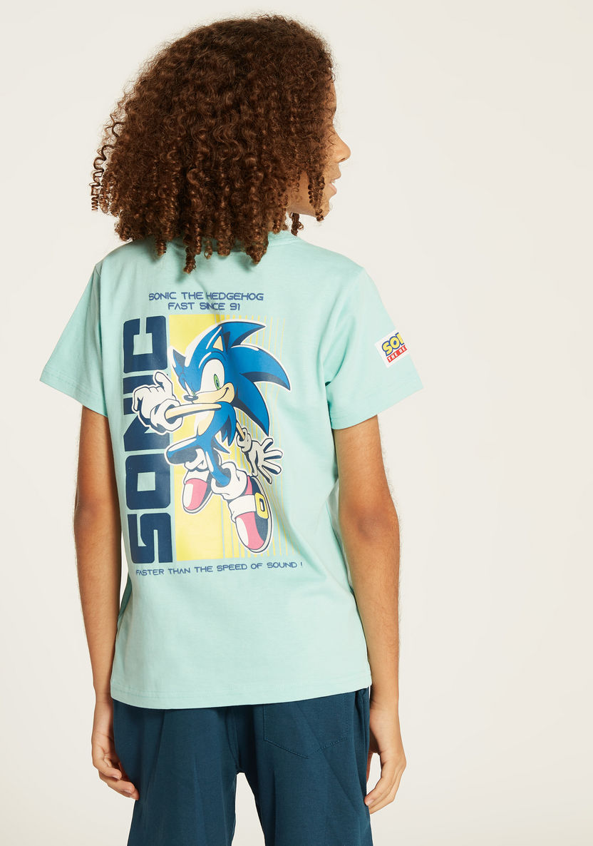 SEGA Sonic The Hedgehog Print Crew Neck T-shirt with Short Sleeves-T Shirts-image-3