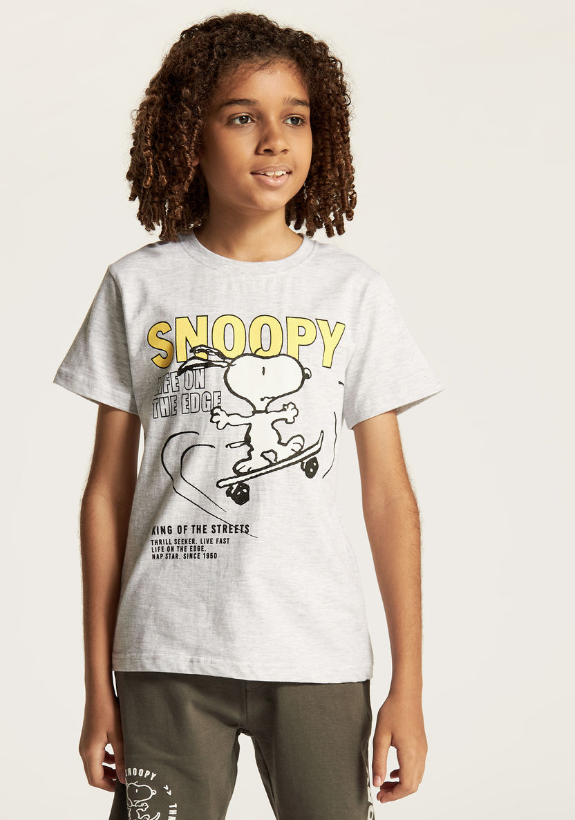 Snoopy Dog Print T-shirt with Round Neck and Short Sleeves-T Shirts-image-0