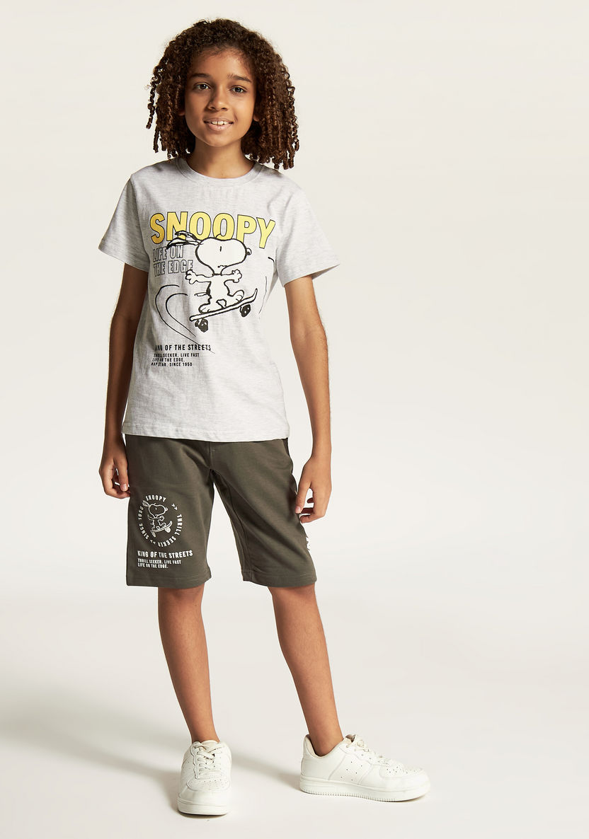 Snoopy Dog Print T-shirt with Round Neck and Short Sleeves-T Shirts-image-1