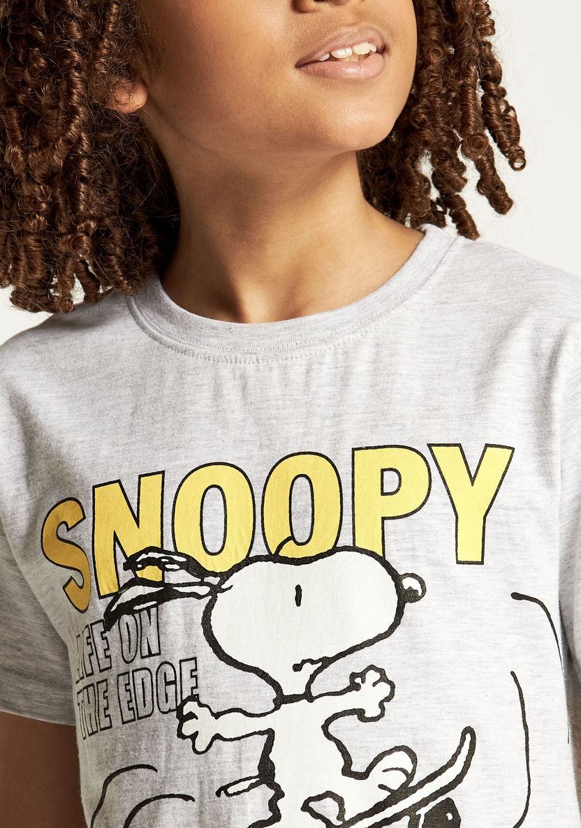 Snoopy Dog Print T-shirt with Round Neck and Short Sleeves-T Shirts-image-2