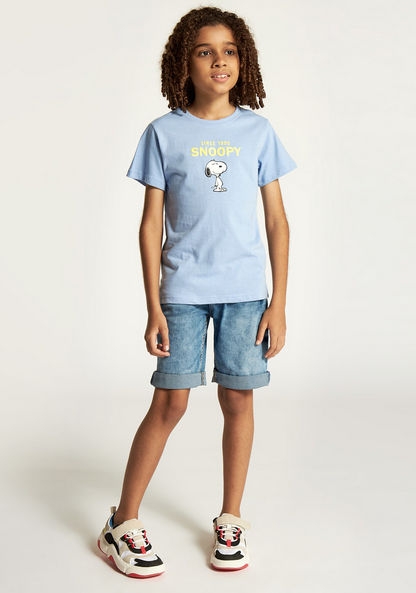 Snoopy Print T-shirt with Round Neck and Short Sleeves-T Shirts-image-1